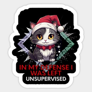 Unsupervised - Sarcastic Quote - Christmas Cat - Funny Quote Sticker